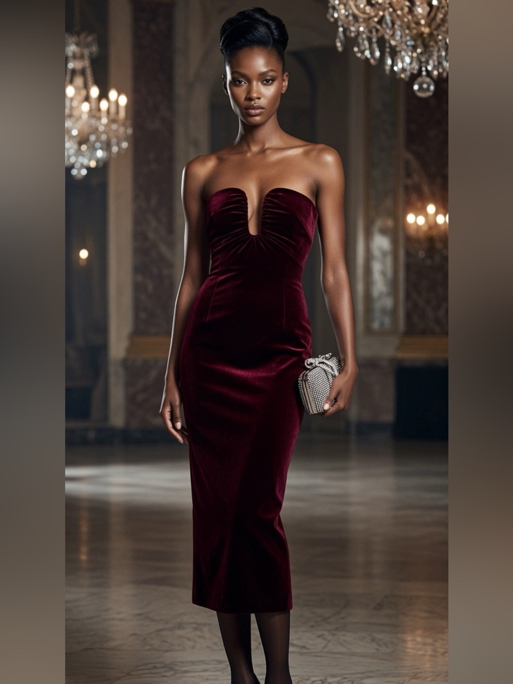 Self-Portrait BURGUNDY VELVET MIDI DRESS US 8